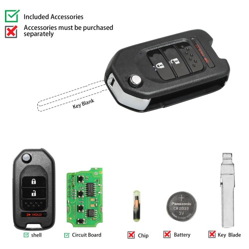 Xhorse XKHO02EN Wire Remote Key Honda Flip 2+1 Buttons English 5pcs/lot