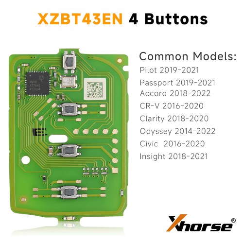 Xhorse XZBT43EN Remote Key Honda 4 Buttons PCB For Pilot/Accord/Odyssey/Insight/CR-V/Passport/Civic/Clarity English 5pcs/lot