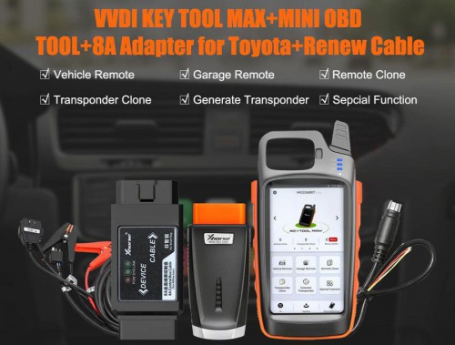 VVDI Key Tool Max + MINI OBD Tool + Toyota 8A  All Keys Lost  Adapter + Renew Cable