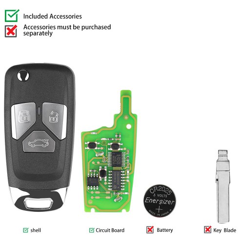 Xhorse XNAU01EN Wireless Remote Key Audi Flip 3/4 Button Key English 5pcs/lot