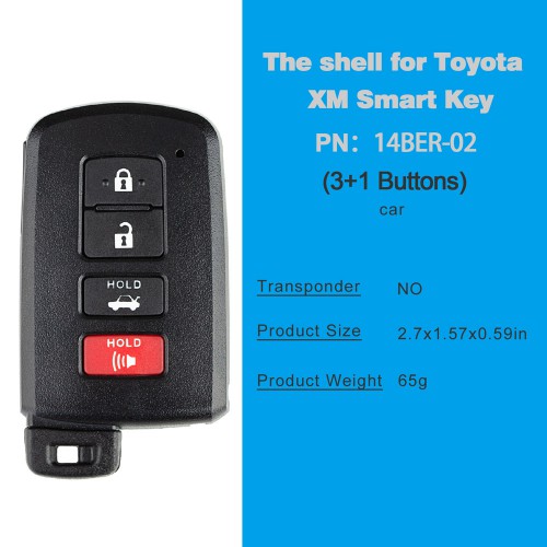 Toyota XM Smart Key Shell 1742 Type 3+1 Buttons with logo For XM Key 5pcs/lot