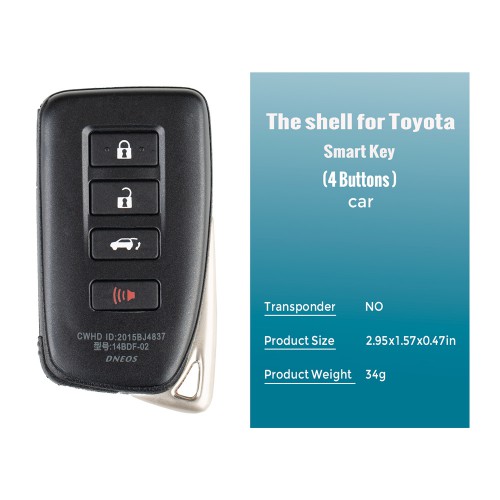 Toyota Lexus SUV XM Smart Key Shell 1627 Type 4 Buttons with logo For XM Key 5pcs/lot
