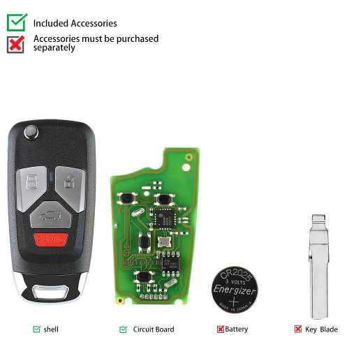 Xhorse XKAU02EN Wire Remote Key Audi Flip 3+1 Panic Buttons English 5pcs/lot