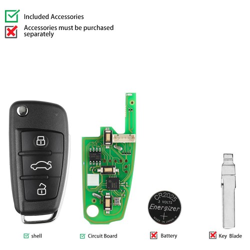 [UK/EU/US Ship] Xhorse XKA600EN Wire Remote Key Audi A6L Q7 Flip 3 buttons Silicagel Button English 5pcs/lot