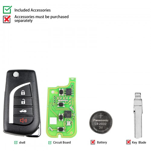 Xhorse XKTO10EN Wire Remote Key Toyota Flip 4 Buttons English 5pcs/lot