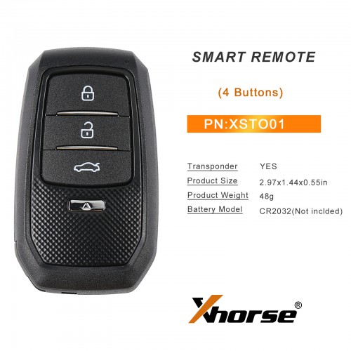 [IN Stock]Xhorse XSTO01EN Smart Remote Key Toyota XM38 4D 8A 4A All in One 4 Buttons Key English